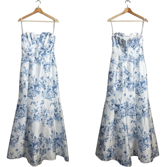 Alfred Sung Floral Ruffle Strapless Trumpet Maxi Gown Women's 4 Cottage Rose NWT - Picture 2 of 12